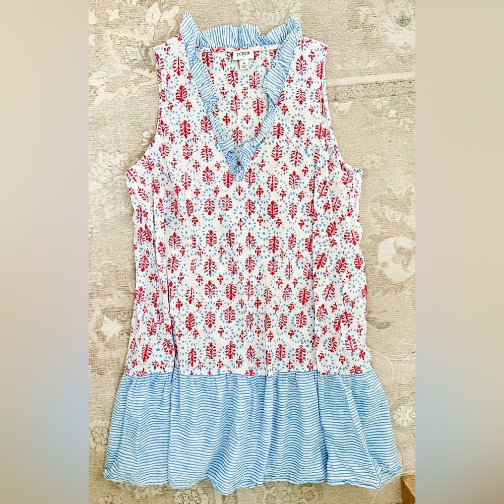 J. Crew Pink Floral and Blue Striped Bathing suit cover-up Cotton Dress